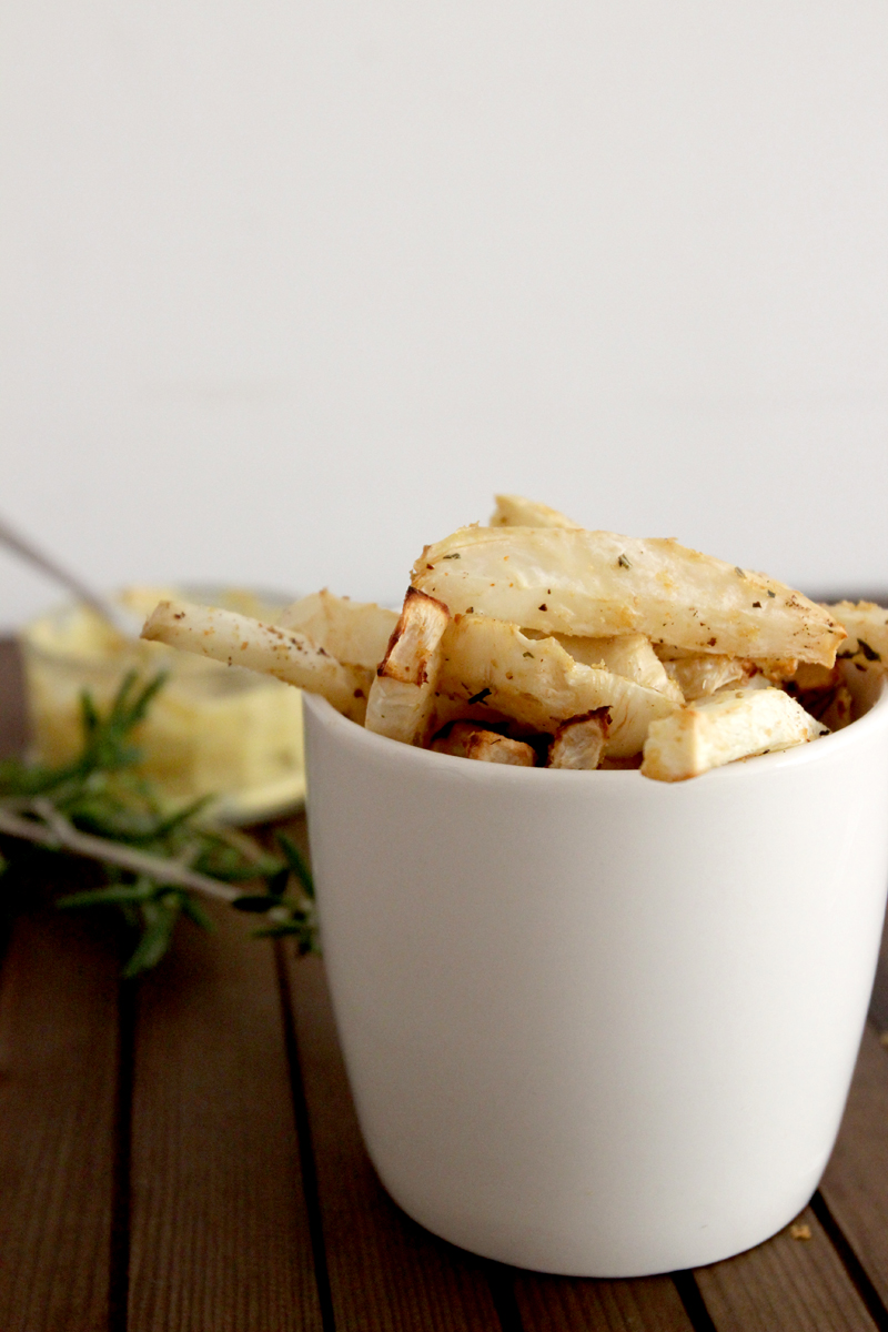 Celeriac Chips with Dip via Teffy's Perks