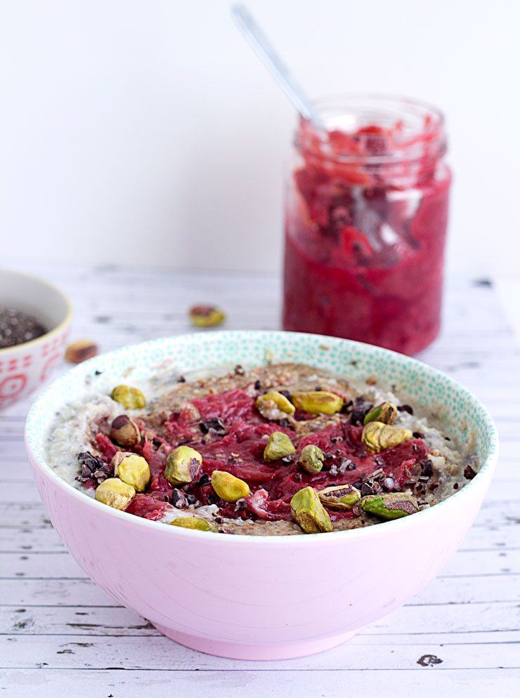 Chia and Quinoa Porridge with Rhubarb Compote via Teffy's Perks 