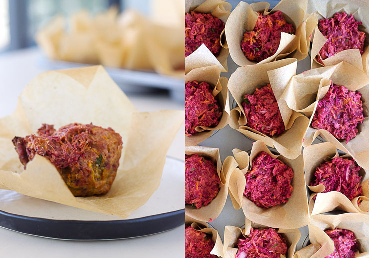 Beetroot Carrot and Ginger Savoury Muffins