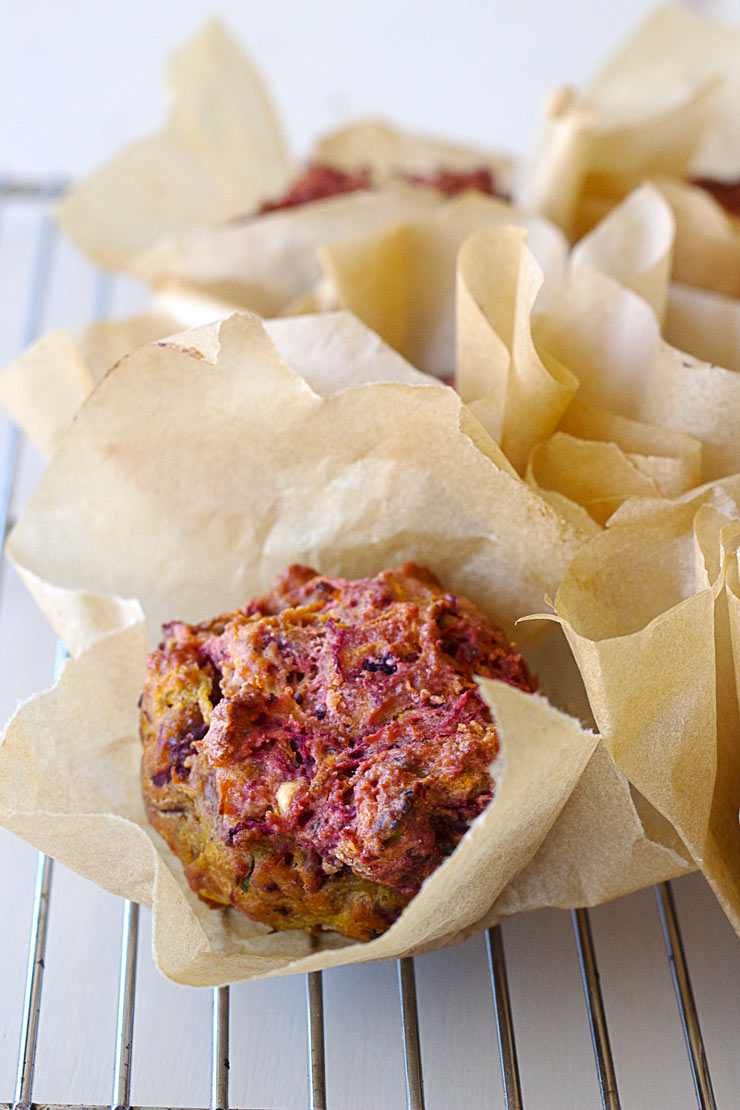 Beetroot Carrot and Ginger Savoury Muffins