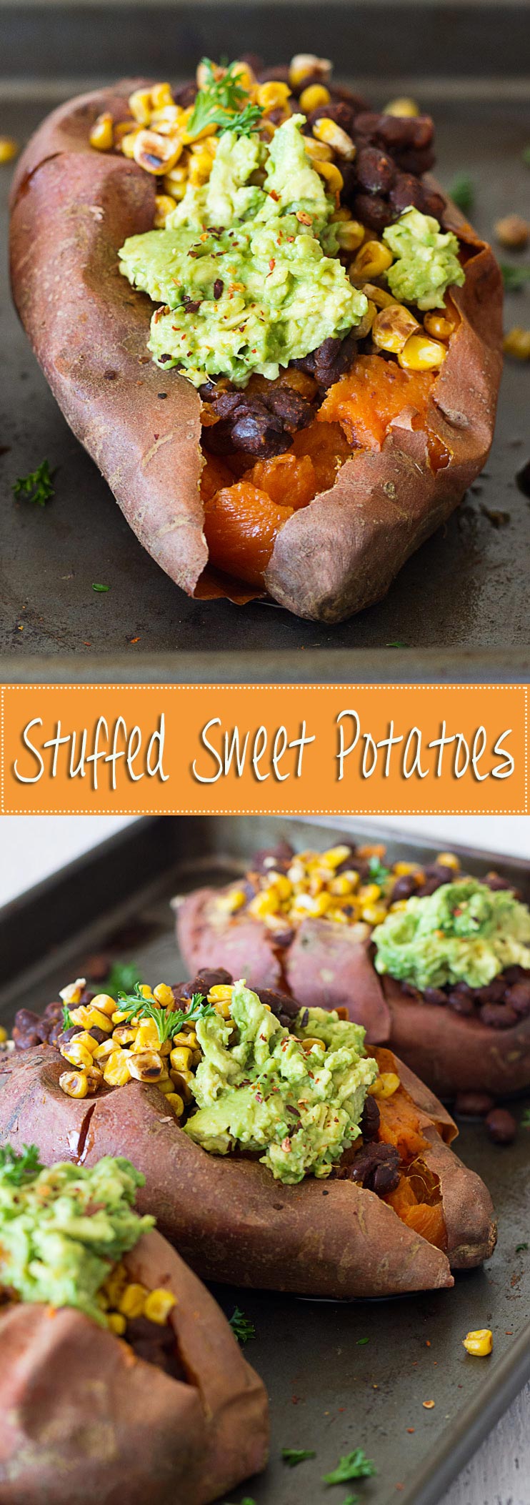 Charred Corn & Black Bean Stuffed Sweet Potatoes - the ultimate comfort food that is nourishing, wholesome, and incredibly delicious! From www.sprinkleofgreen.com 