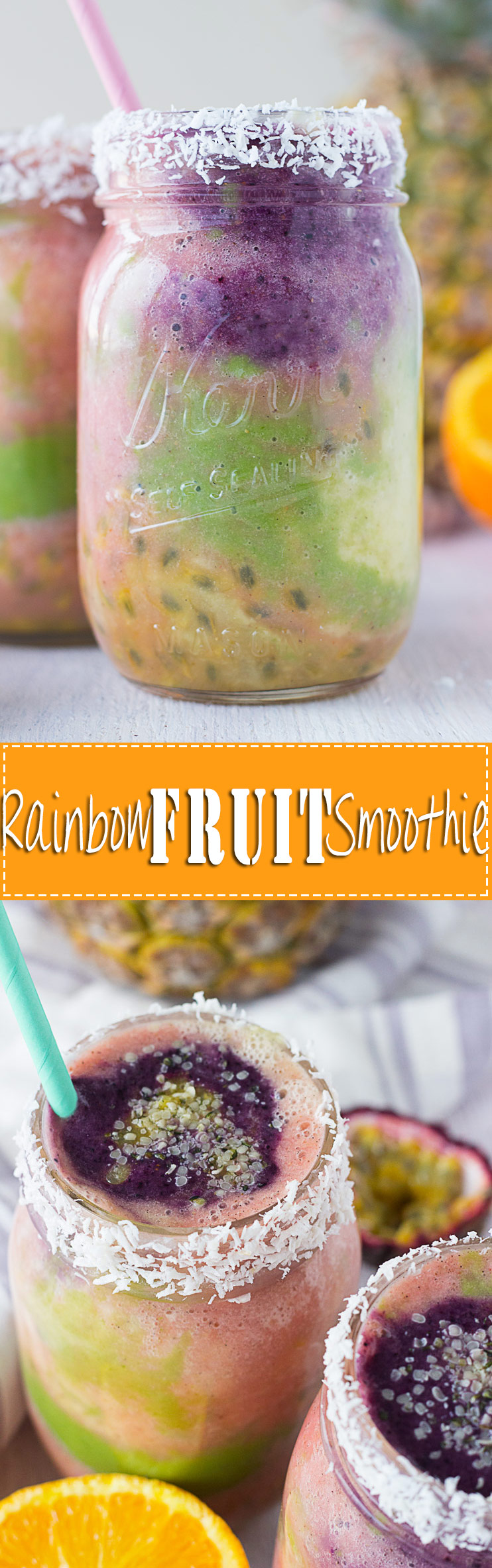 Rainbow Fruit Smoothie - the most beautiful and delicious smoothie ever! from www.sprinkleofgreen.com 