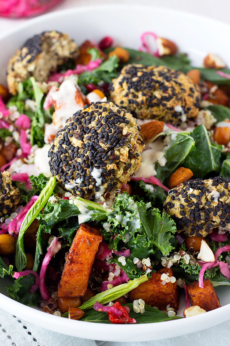 Epic Quinoa Falafel Salad Bowl | From www.sprinkleofgreen.com