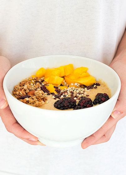 Mango & Banana Breakfast Smoothie Bowl - also known as the most delicious breakfast ever, so creamy!