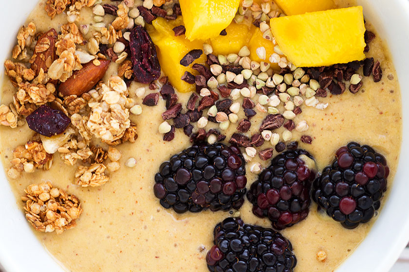 Mango & Banana Breakfast Smoothie Bowl - also known as the most delicious breakfast ever, so creamy!
