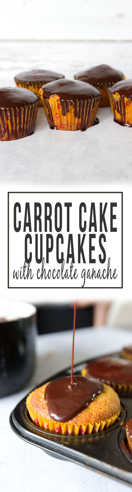 Blender Carrot Cake Cupcakes with Chocolate Ganache via www.sprinkleofgreen.com | These gluten free carrot cake cupcakes are moist and delicious with a luscious chocolate ganache glaze!