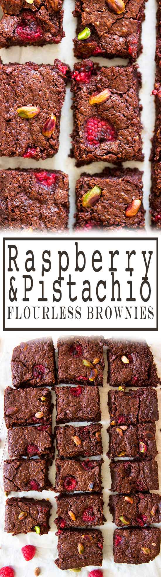 Raspberry & Pistachio Flourless Brownies from www.sprinkleofgreen.com 