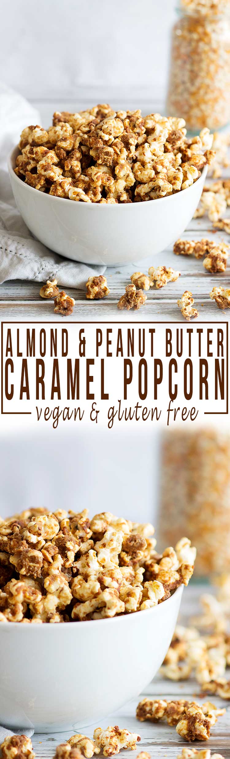 Almond and Peanut Butter Caramel Popcorn | A perfect healthy snack alternative, very kid-friendly and made without any refined sugar or dairy - so completely vegan!