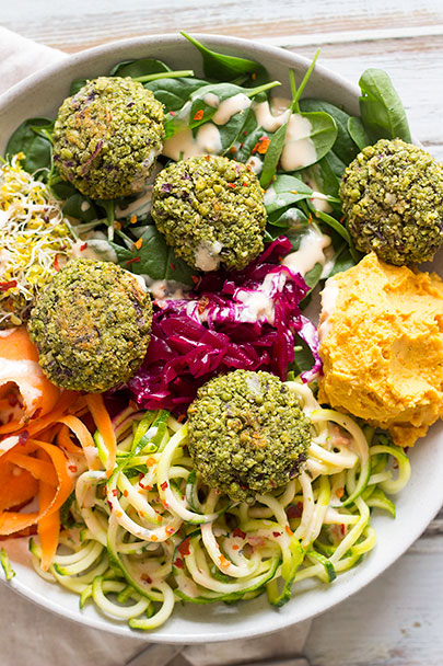 Baked Falafels with Spicy Tahini is a healthy and gluten free simple lunch that is vegan and vegetarian!