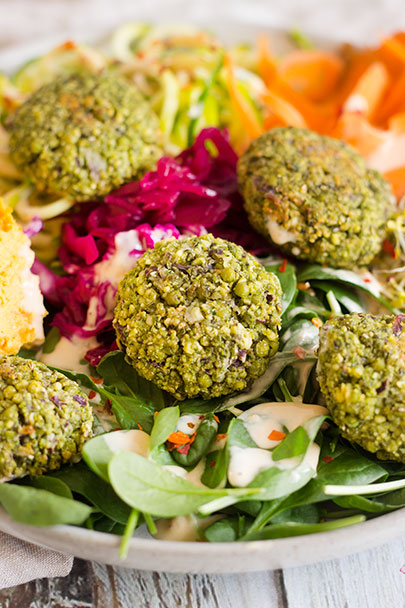 Baked Falafels with Spicy Tahini is a healthy and gluten free simple lunch that is vegan and vegetarian!