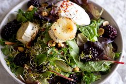 10-Minute Baked Honey Goat’s Cheese & Blackberry Fall Salad Bowl
